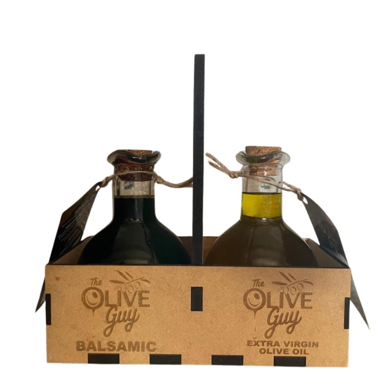 The Olive Guy 180ml extra virgin olive oil and balsamic vinegar gift set supplied in Western Cape