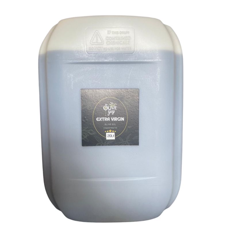 The Olive Guy 20 litre extra virgin olive oil bulk drum cold-extracted in Western Cape