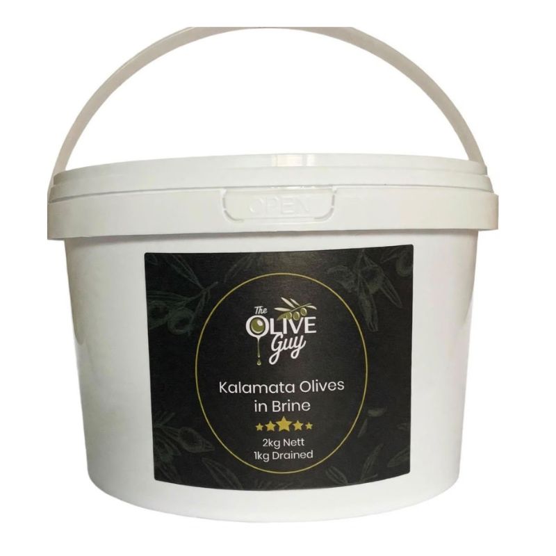The Olive Guy 2kg Kalamata olives tub supplied in Western Cape by The Oak Tree